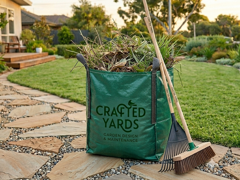 Green waste removal service provided by Crafted Yards, showing a full garden waste bag.