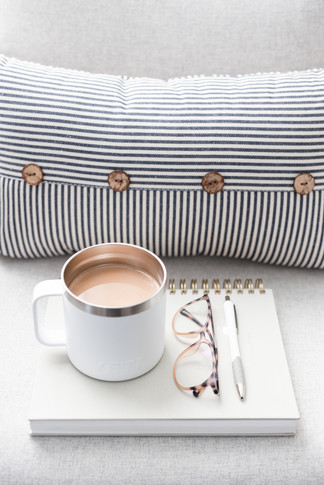Decorative Pillow with Planner and Coffee Cup