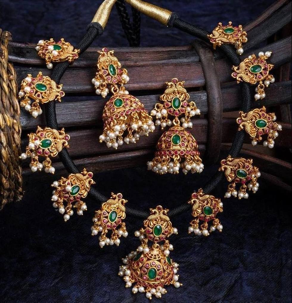 South Indian Golden Necklace & Earrings Jumki jumka Jewelry Set For Wedding