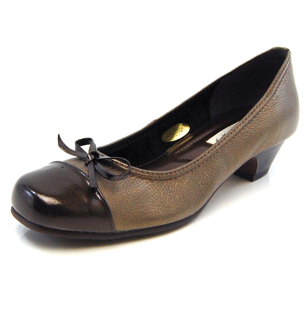 クエストコウベ　本革ローヒールゆったりパンプス　ブロンズ