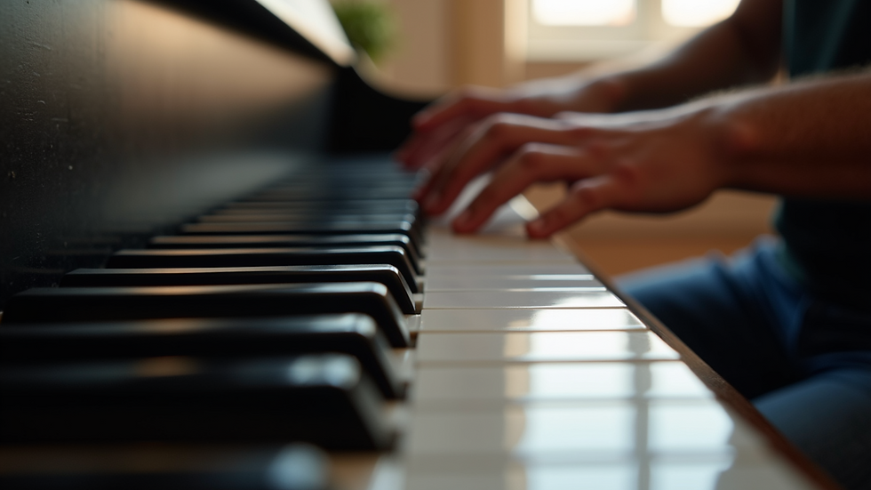 Close-up view of piano keys during a lesson