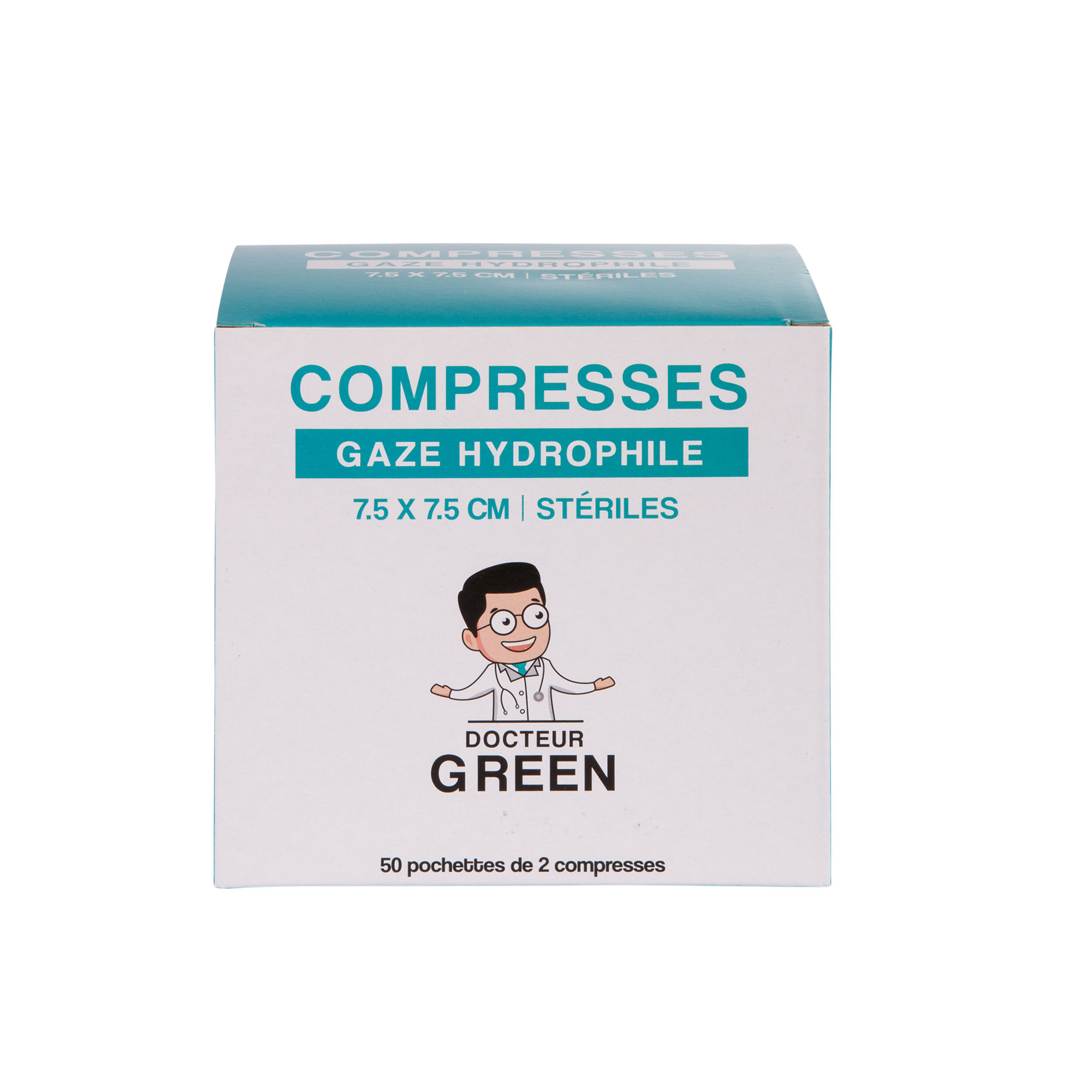 Dr Green – 100 Compresses gaze hydrophile 7.5 x 7.5 cm