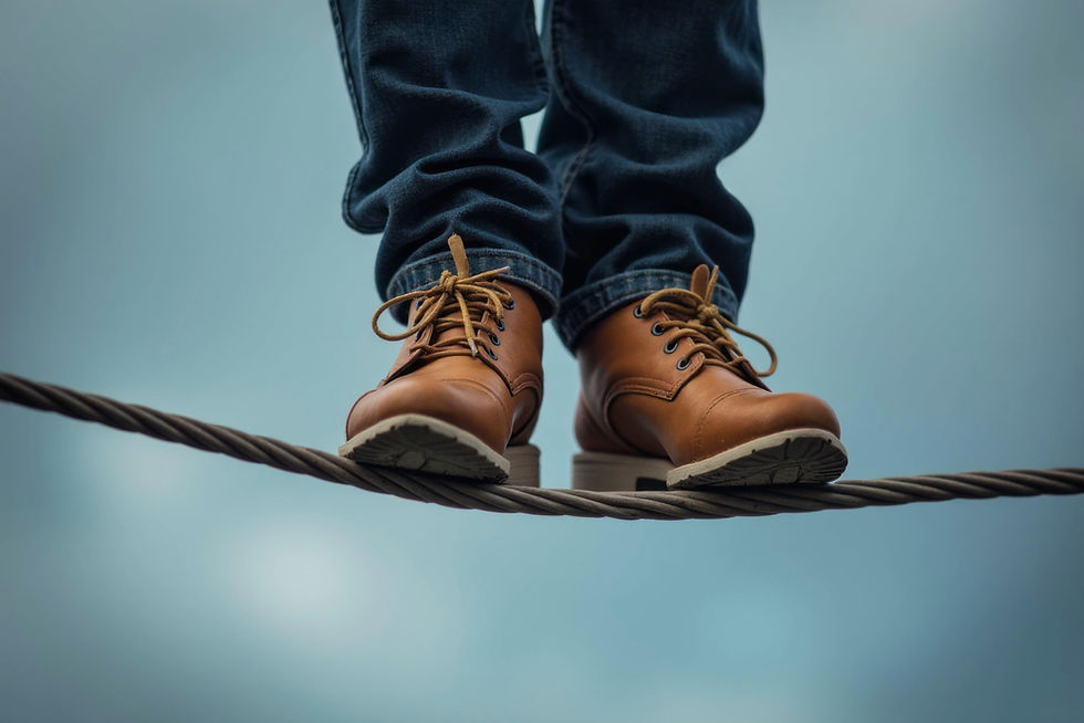 Tightrope walker symbolizing how a job coach supports career coaching, professional growth, and personalized development plans through online coaching.