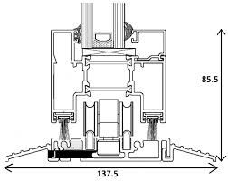 image of a cross section of a aluminium sliding door with the threshold design