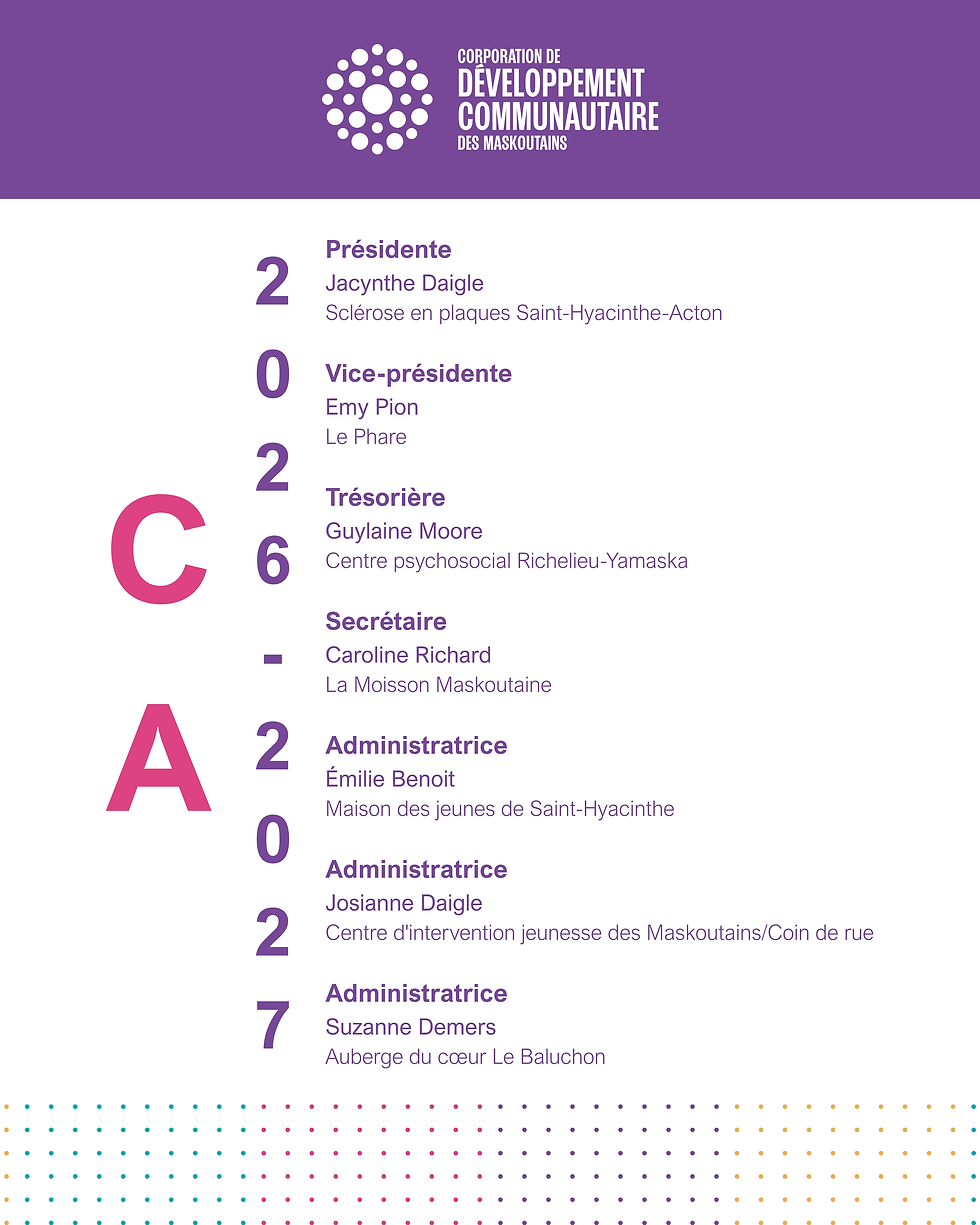Conseil d'administration 2026-2027 CDC des Maskoutains