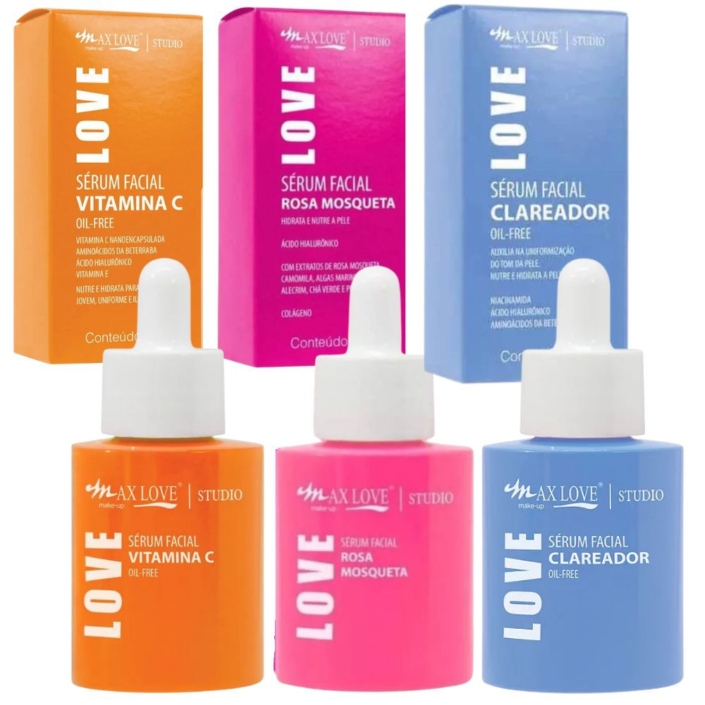 KIT C/3 SÉRUM ROSA MOSQUETA + VITAMINA C + CLAREADOR