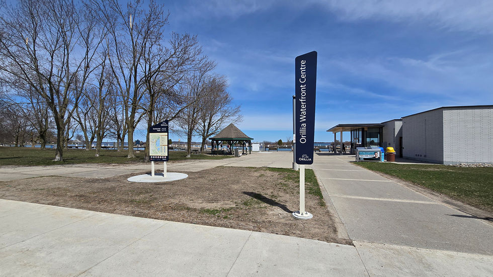 A map sign of the Millenium Trail at the Orillia waterfront.
