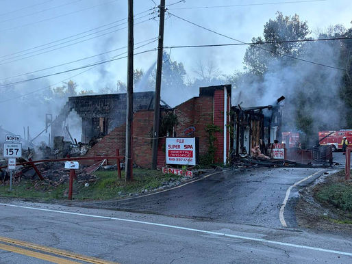 Exterior of the businesses affected by the fire in Cahokia Heights, Illinois.