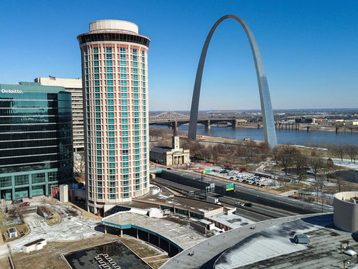 “Demolition crews work on the former Millennium Hotel in downtown St. Louis as part of the city revitalization project.”