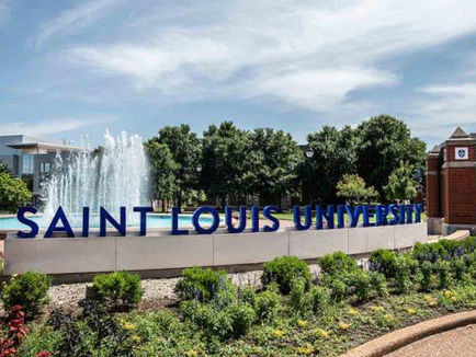 "Saint Louis University campus as the institution announces staffing reductions following an enrollment decline."