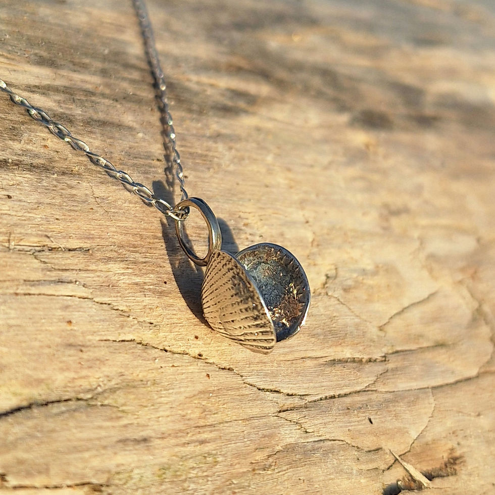 Unique hinged cockle shell in sold silver with 9ct gold pearl