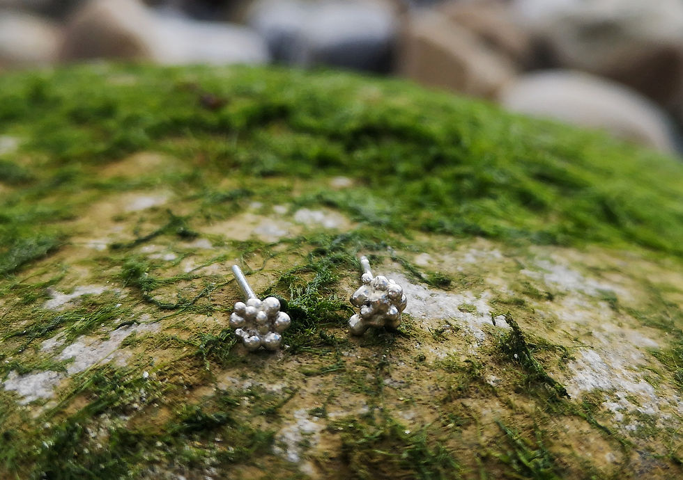 Thumbnail: Handmade sterling and fine silver pebble stud earrings