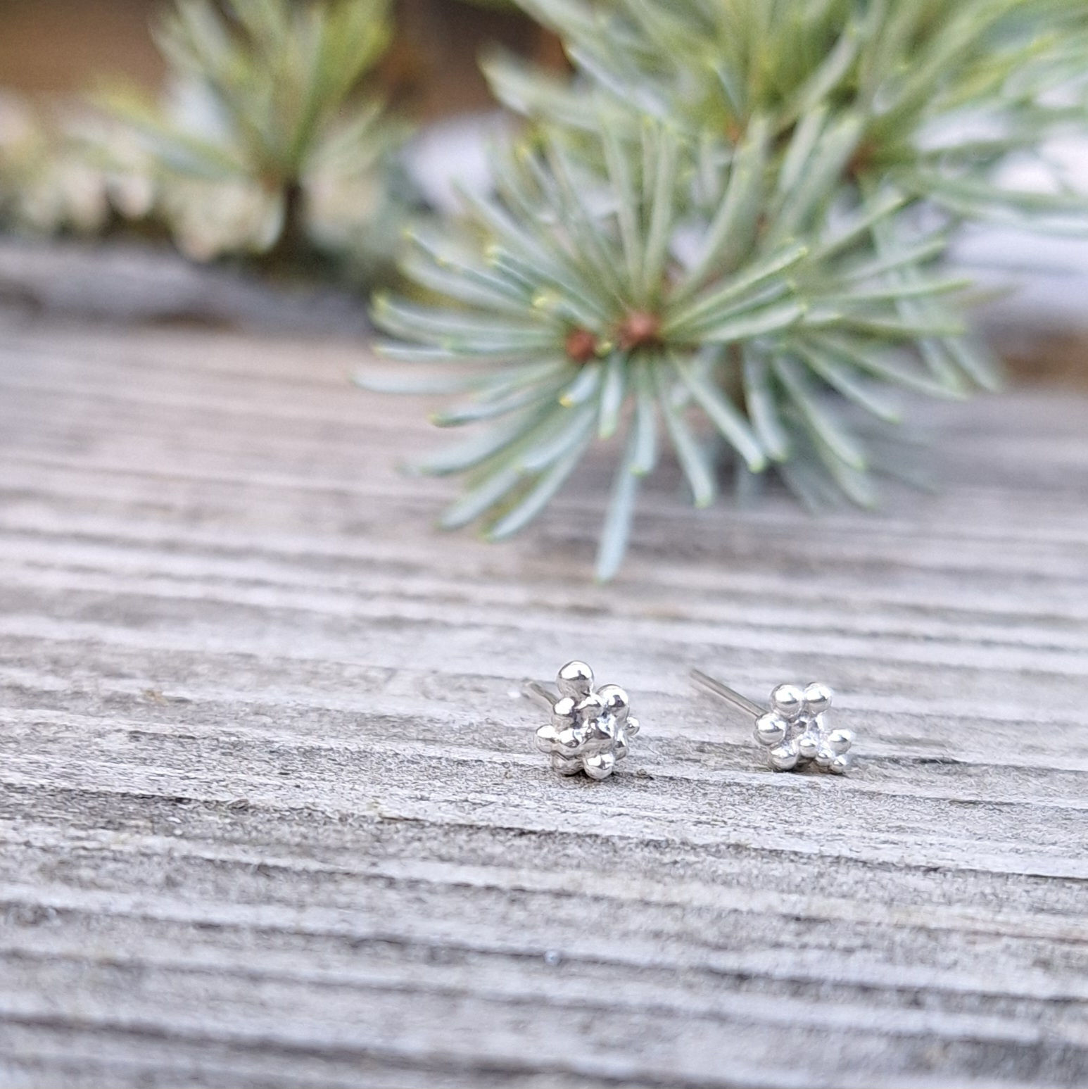 Handmade sterling and fine silver pebble stud earrings
