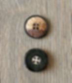 wood and metal buttons, one from the front and one from the back