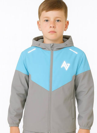 Boy with a blue and grey jacket