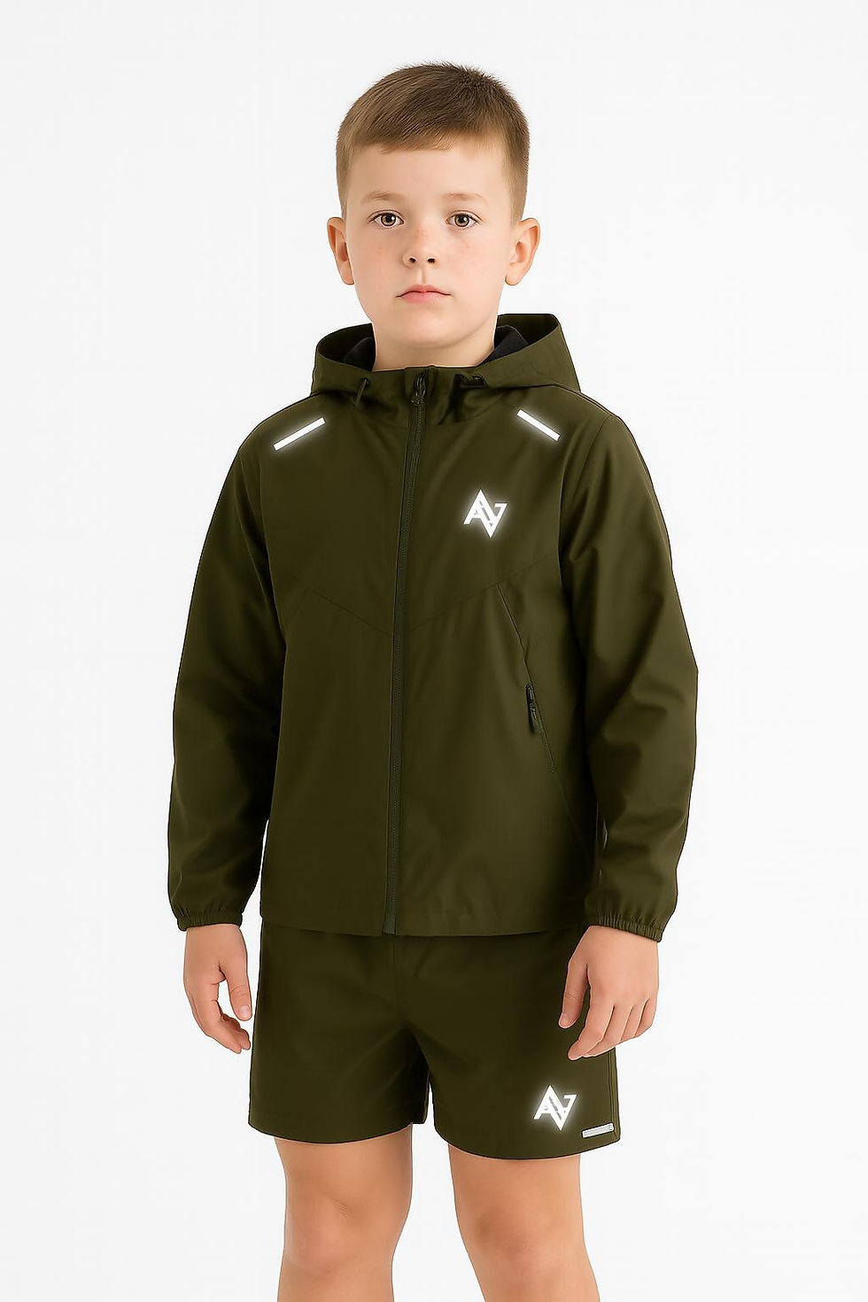 Front facing portrait of a child wearing a Active Venture jacket