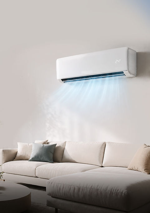 White wall-mounted air conditioner set to 24° blowing cool air indoors