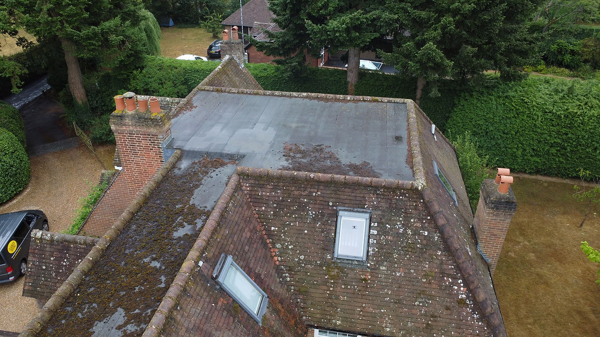 View of a house roof from a drone