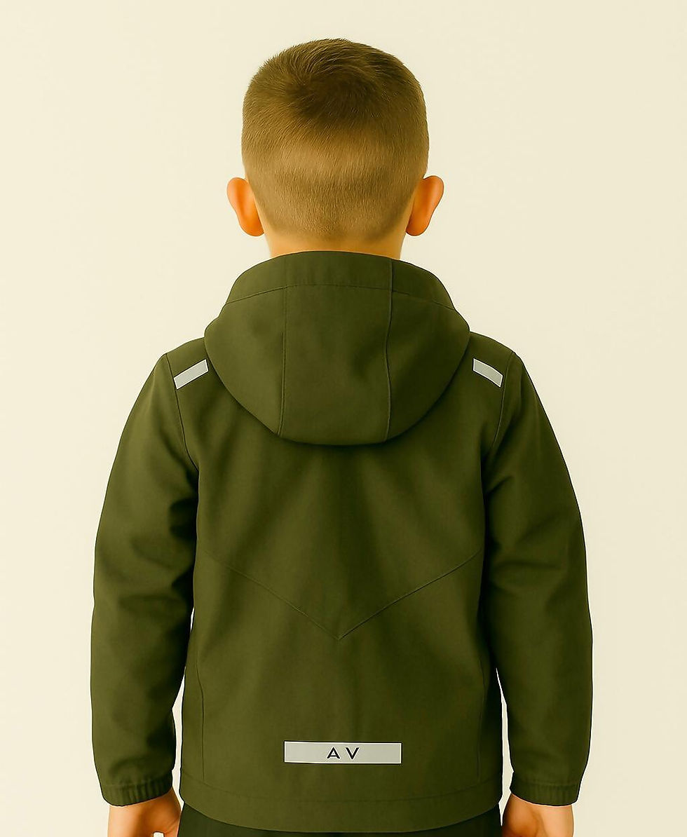A behind shot of a child wearing a Active Venture jacket
