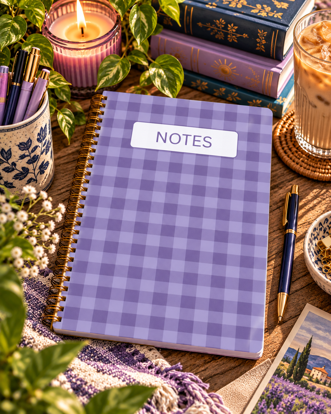 "Purple Picnic" Checkered Gingham Spiral Notebook