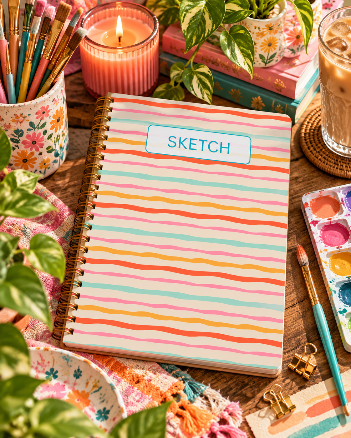 "Sherbet" Striped Spiral Sketchbook