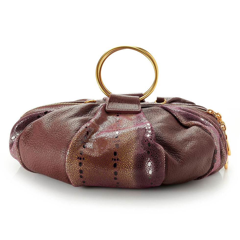 Thumbnail: Sharif Museum Stingray Embossed Leather Balloon Shaped Top Handle Bag w/ Strap