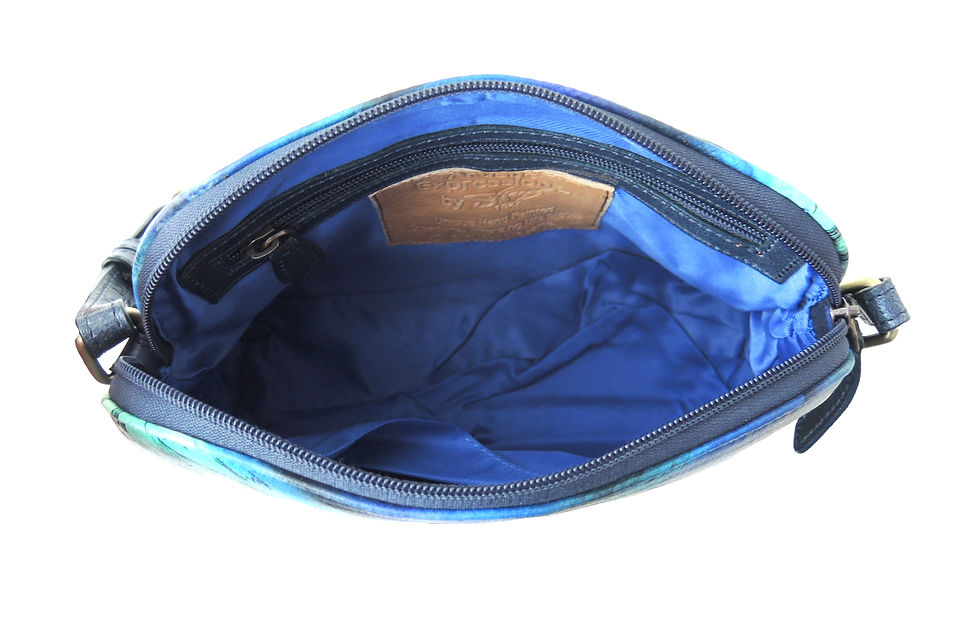 Thumbnail: Hand Painted Leather Top Zip Crossbody  Peacock