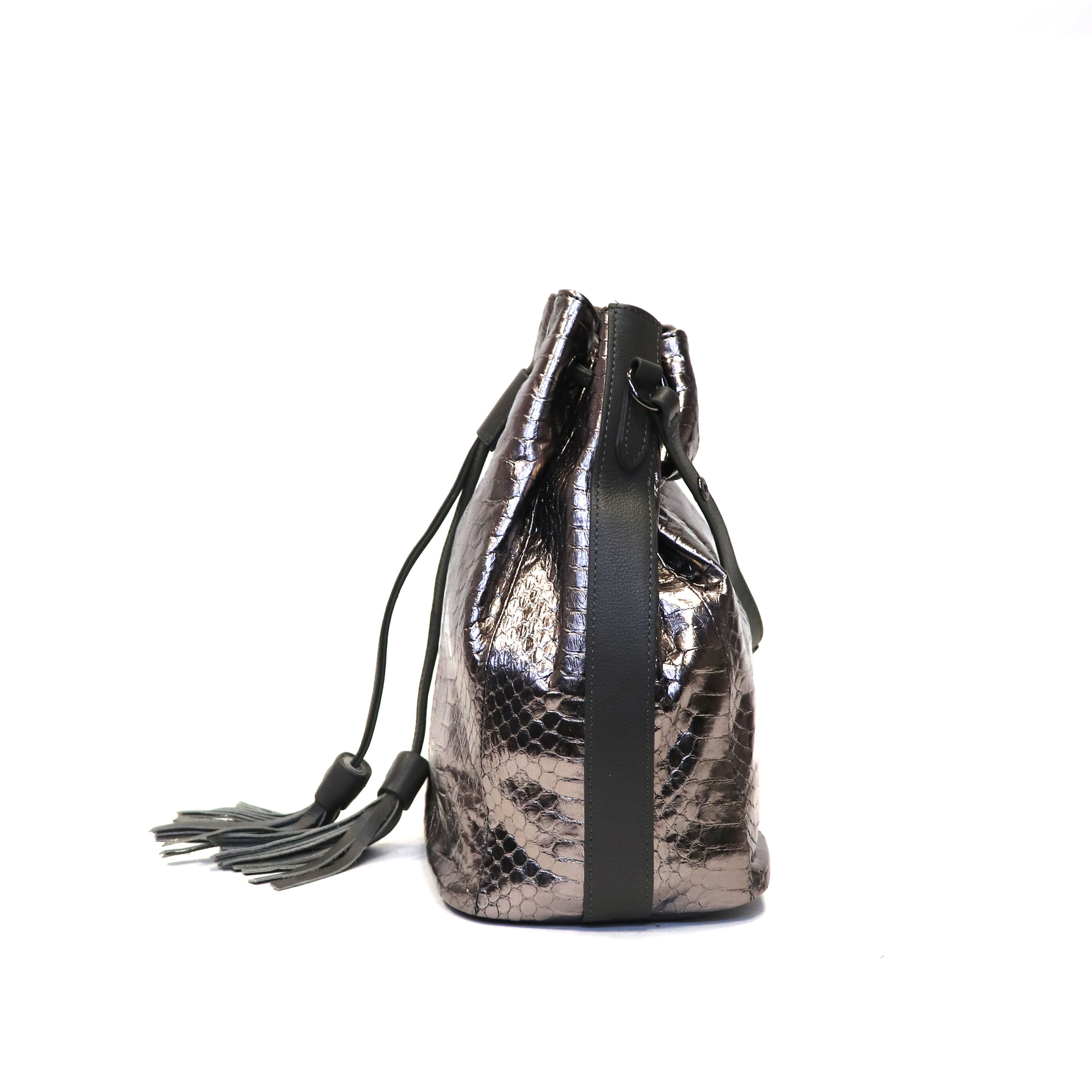 Sharif Couture Water Snake Leather Drawstring Bucket Bag LG