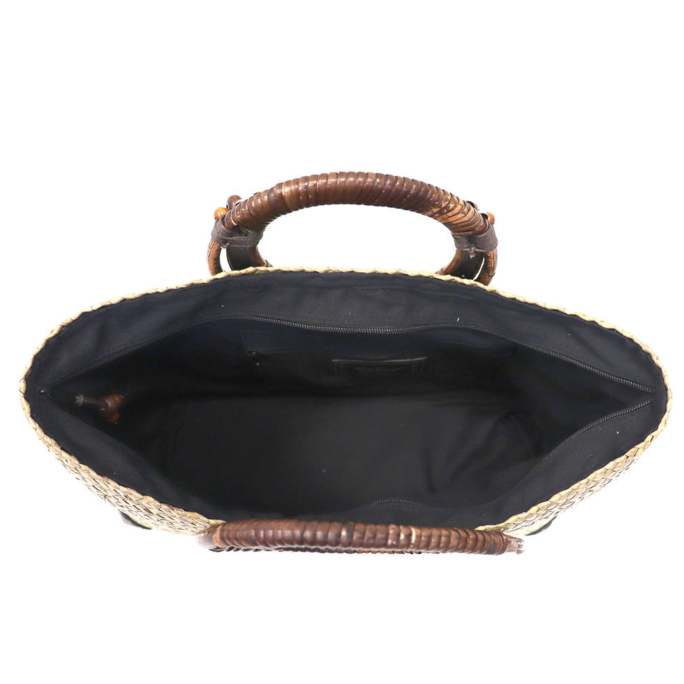 Thumbnail: Tribal Hand Woven Seagrass Straw Basket Tote with LeatherTrim