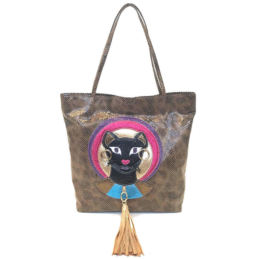 Thumbnail: "Egyptian Icon" Vegan Leather Shopper Tote w/ Removable Tassel keychain