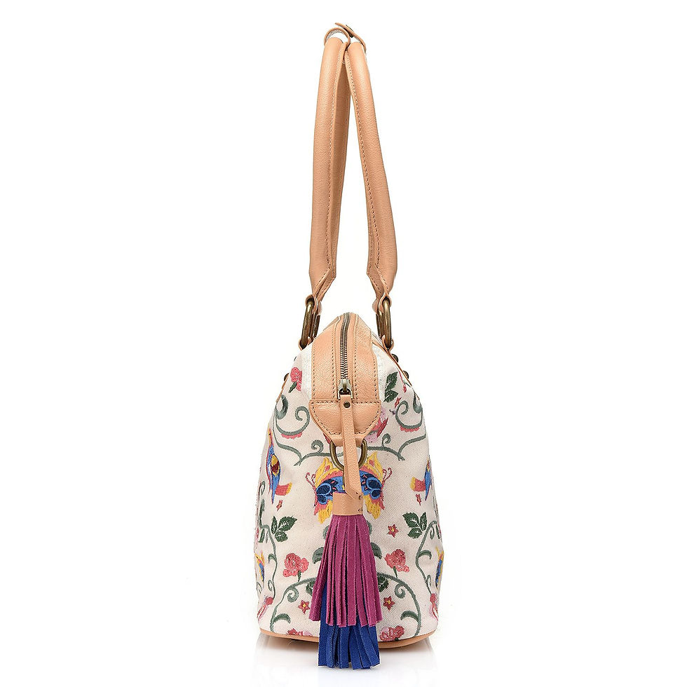 Thumbnail: "Andalusian Garden" Embroidered Canvas Leather Trim Satchel
