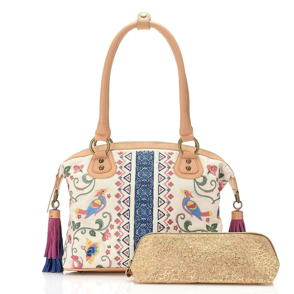 Thumbnail: "Andalusian Garden" Embroidered Canvas Leather Trim Satchel