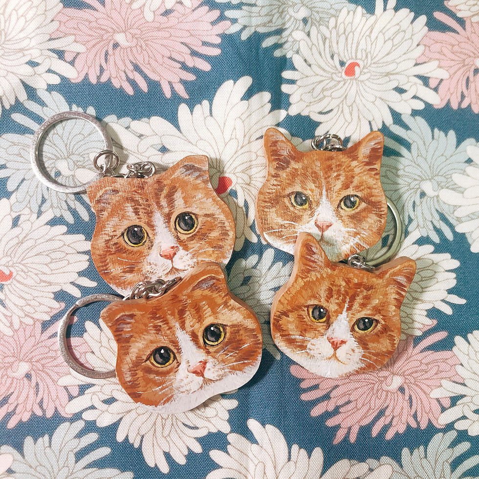 Thumbnail: Cat shape keychain - Cat wood keyring - Customise present