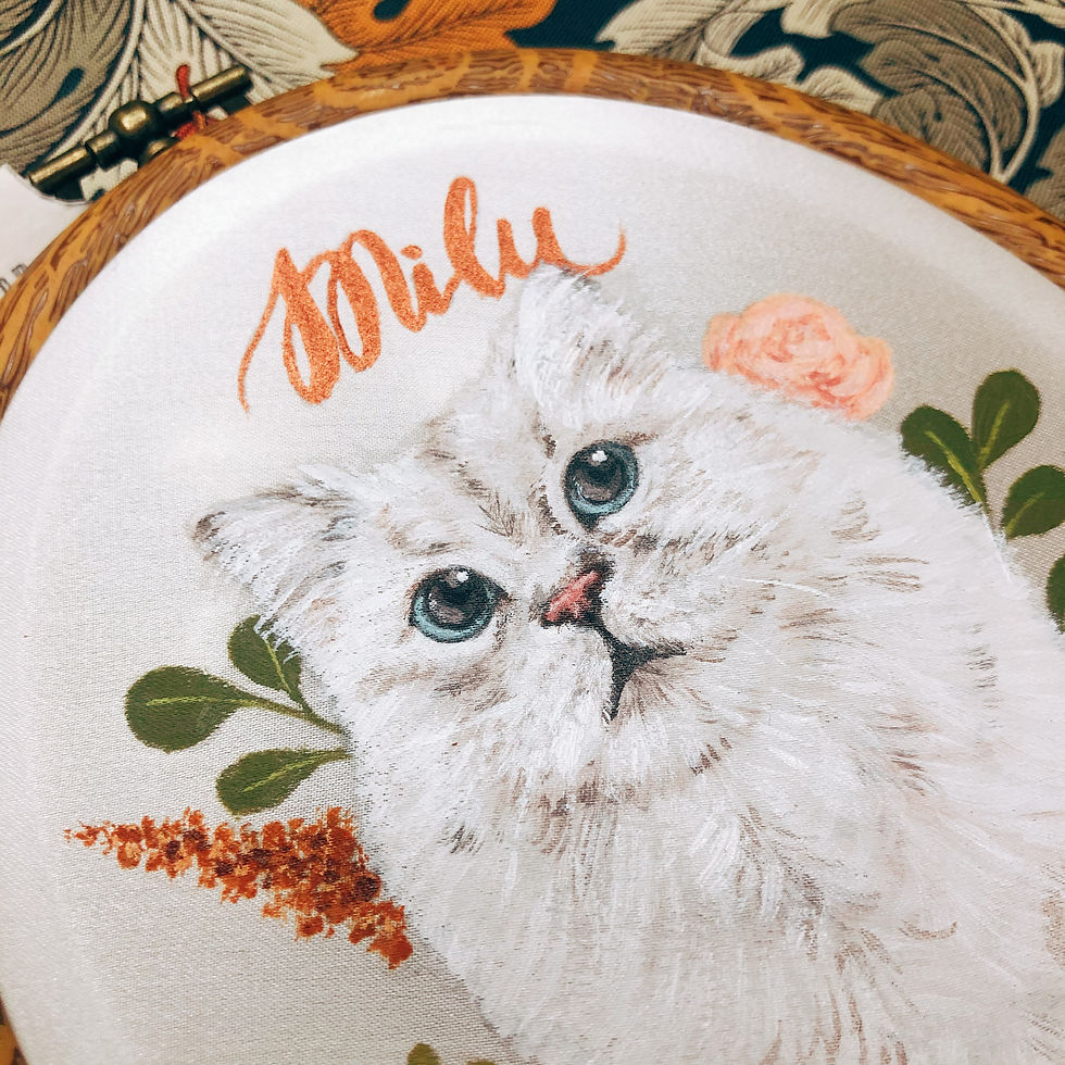 Thumbnail: Personalised Hand Painted Silk Pet Portrait - Pet Memorial Gift - Oval S