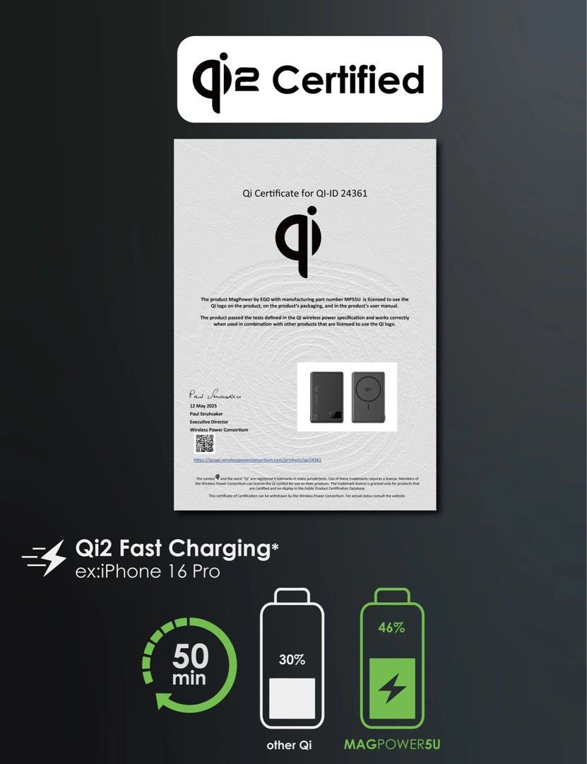 Thumbnail: 【3C+QR碼認證】EGO MagPower 5U@ QI2 10000mAh 外置電 Magsafe Ultra系 最強旗艦 外置電