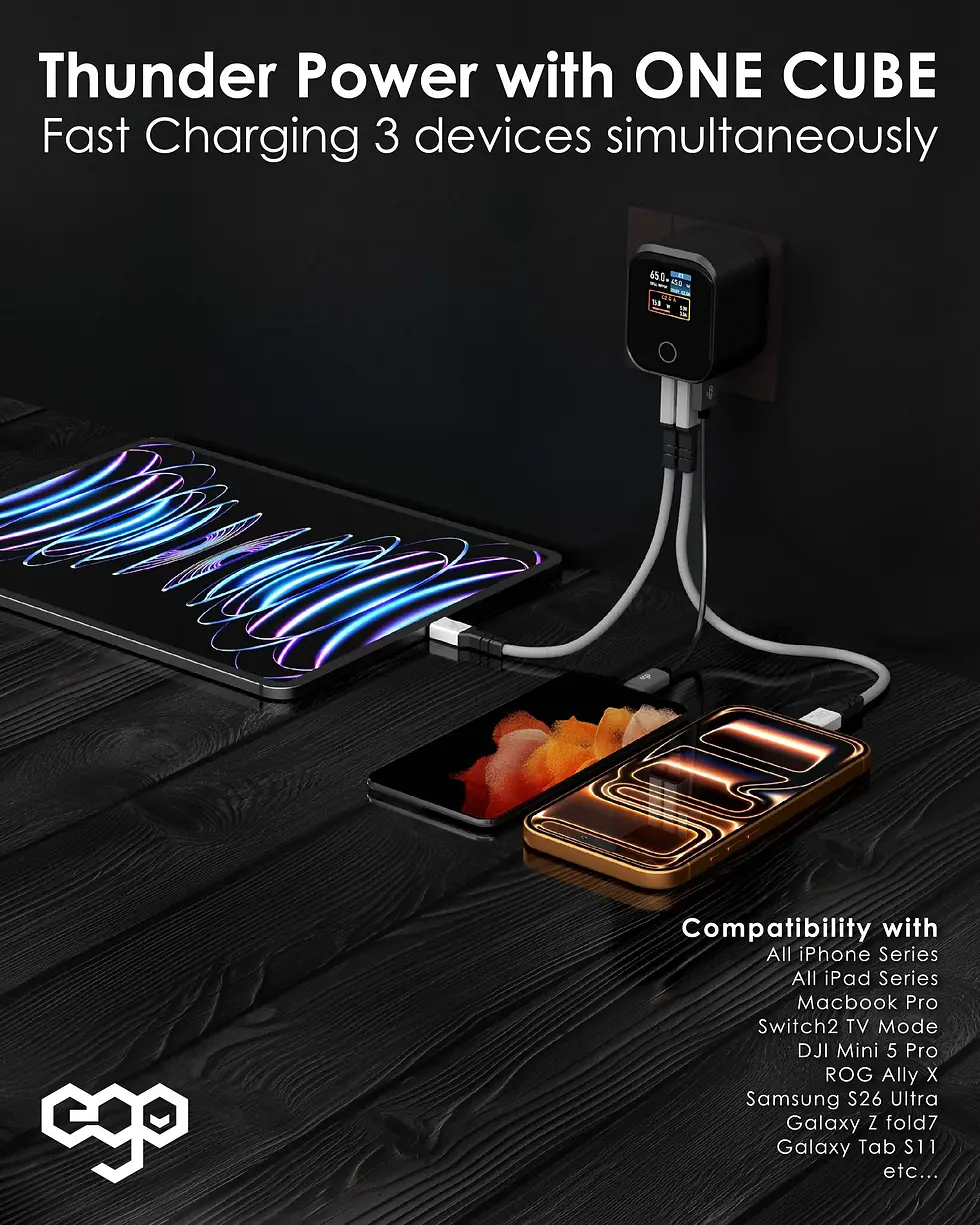 Thumbnail: EGO 65W ThunderCube 4 charging 3 devices simultaneously