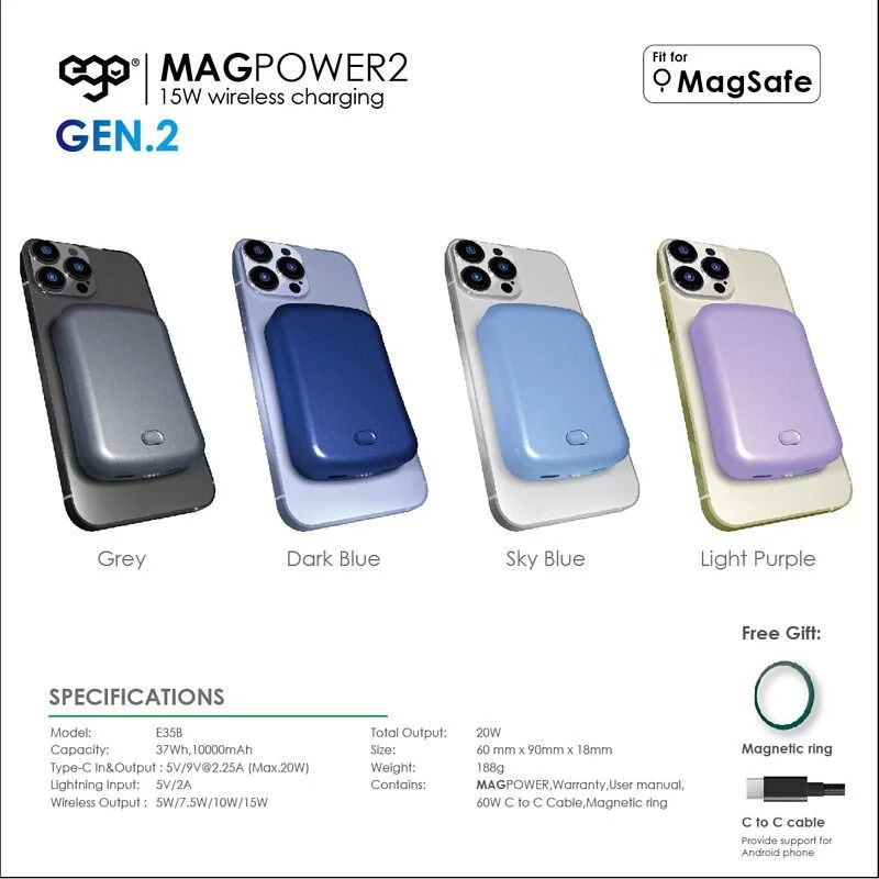 Thumbnail: EGO MAGPOWER 二代 15W 10000mAh magsafe 行動電源