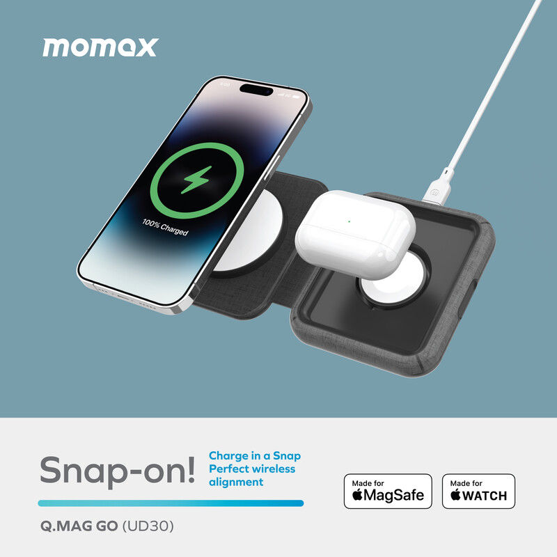 Thumbnail: Momax Q.Mag Go 20W 折疊 MagSafe 二合一無線充電器 UD30MFI