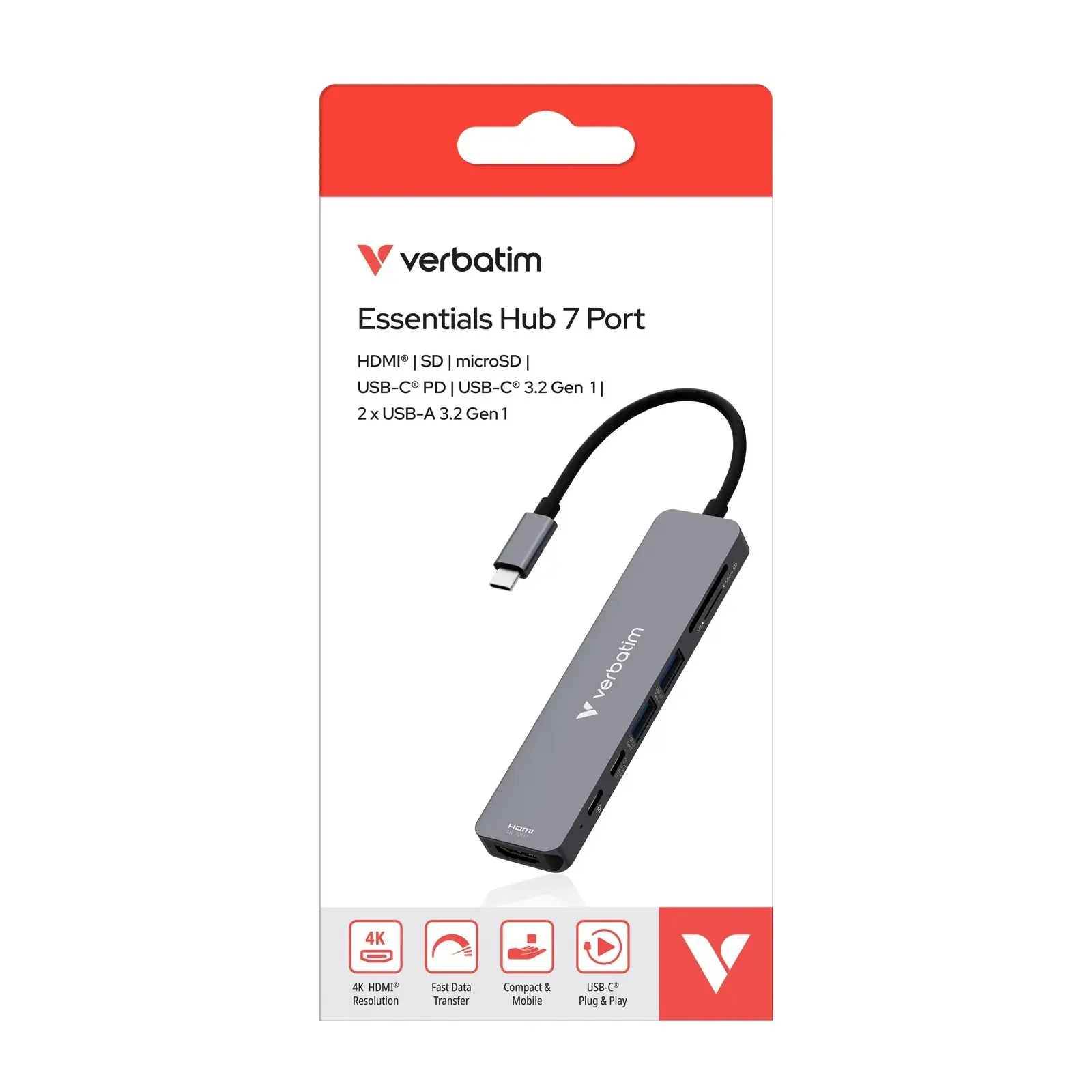 Verbatim Type C Hub 7-in-1 HDMI 4K/30Hz, USB-A 3.2 Gen 1 x2, SD, microSD,USB-C U