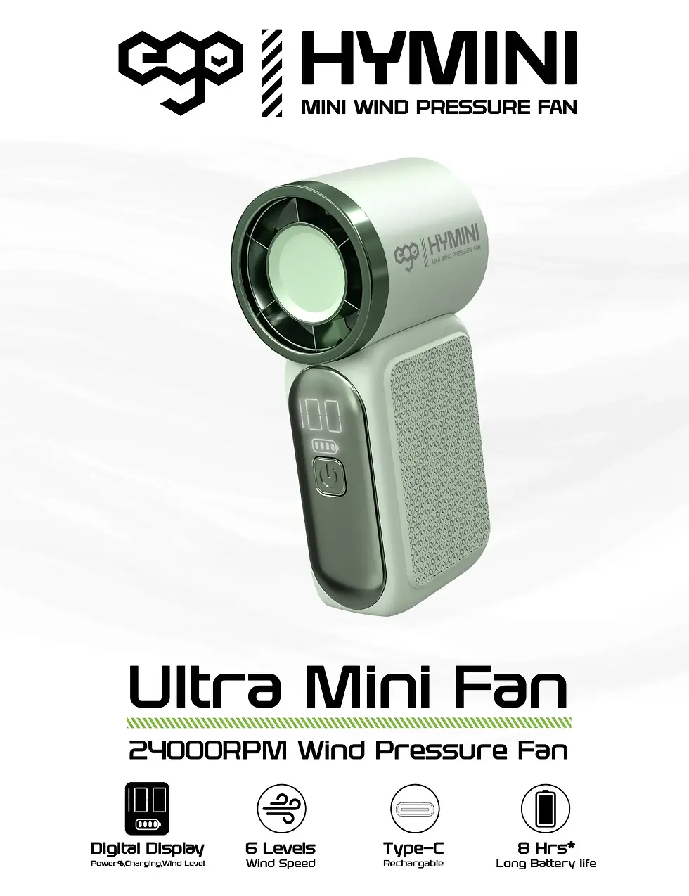 Thumbnail: EGO HyMini 極迷你風扇 8小時長氣 / 2.4萬轉風壓 / LED顯示 / 超迷你體積 2隻手指大小 輕便攜帶 適合上下班短路程