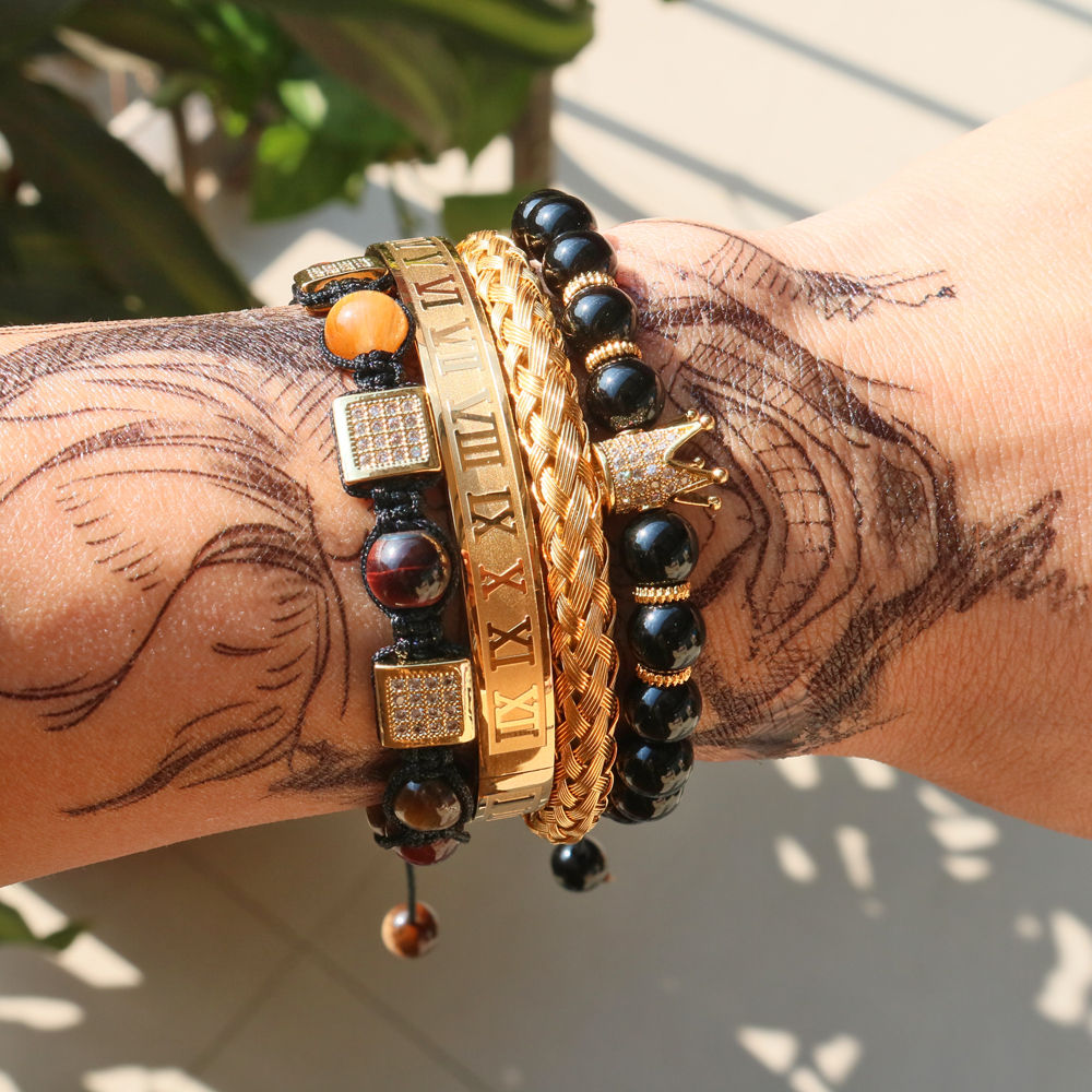 4pcs/Set Royal Crown Roman Bracelet Men Beads  Men's Jewelry