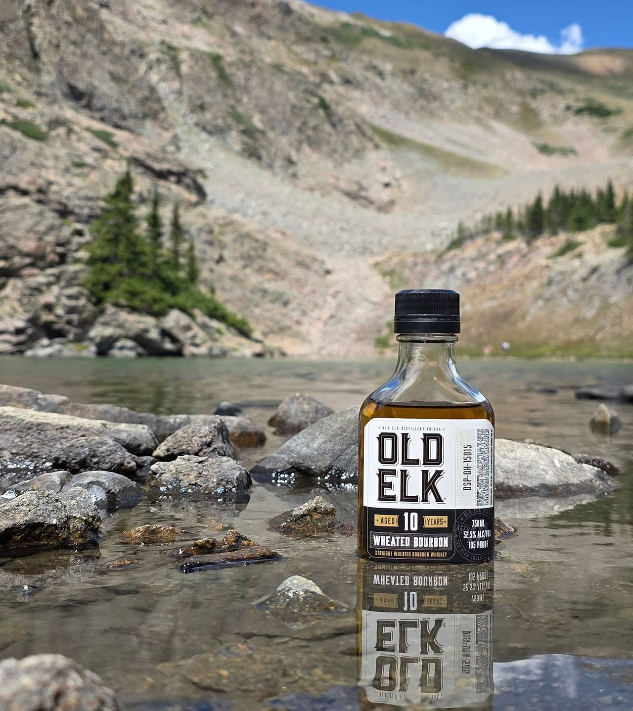sample bottle of the new Old Elk 10 Year wheated bourbon from the Old Elk 10 year collection, the new release for the revival of the brand