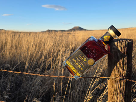 Front label for Laws Four Grain bourbon single barrel by Luxe Liquor and Bourbon Boot - Fall Equinox