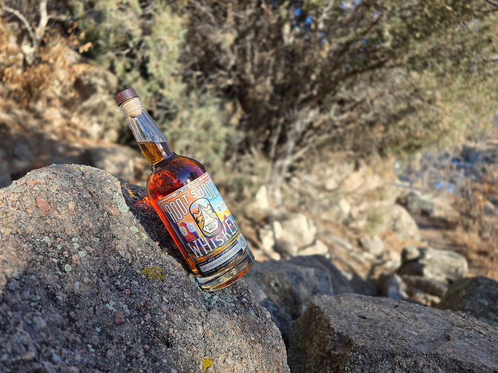 The label for Root Shoot American Single Malt with custom artist label by Mallory Cash from Loveland Colorado, best ASM in CO, possibly the United States, better than Stranahan's, Westland