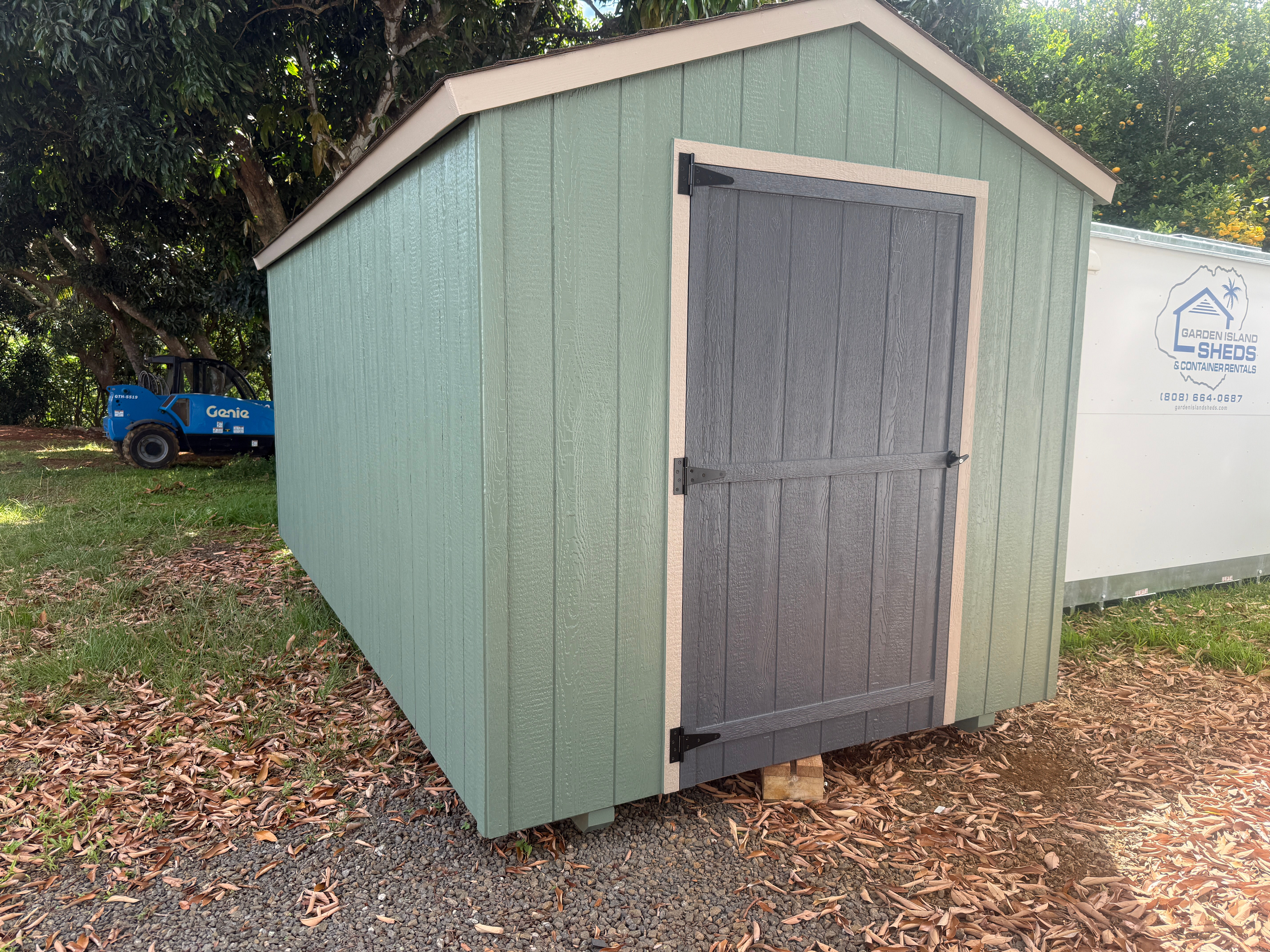 8x16 Gable roof w/ end door & vented overhang 
