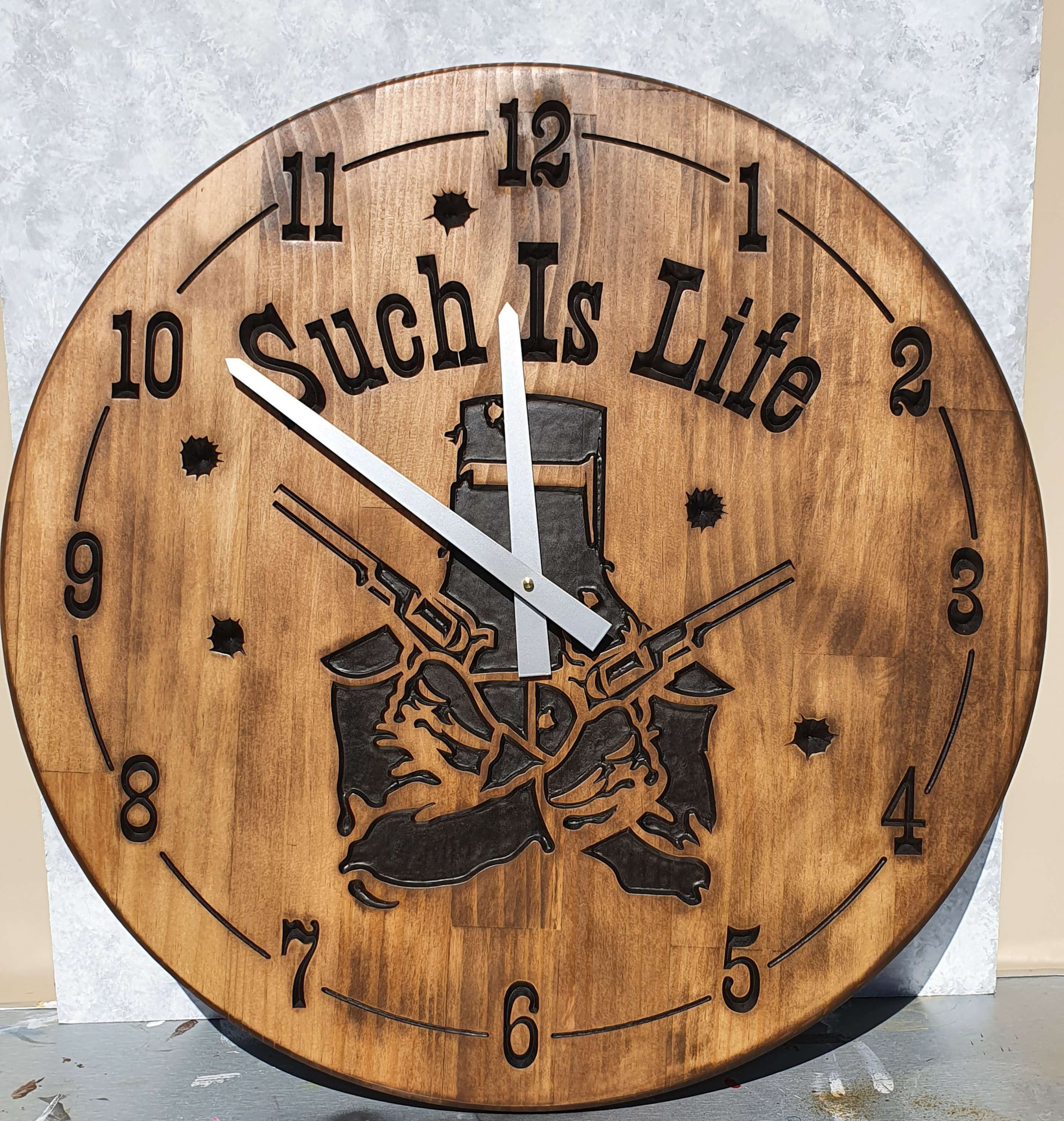 Ned Kelly 'Such is life' 60cm engraved and painted clock