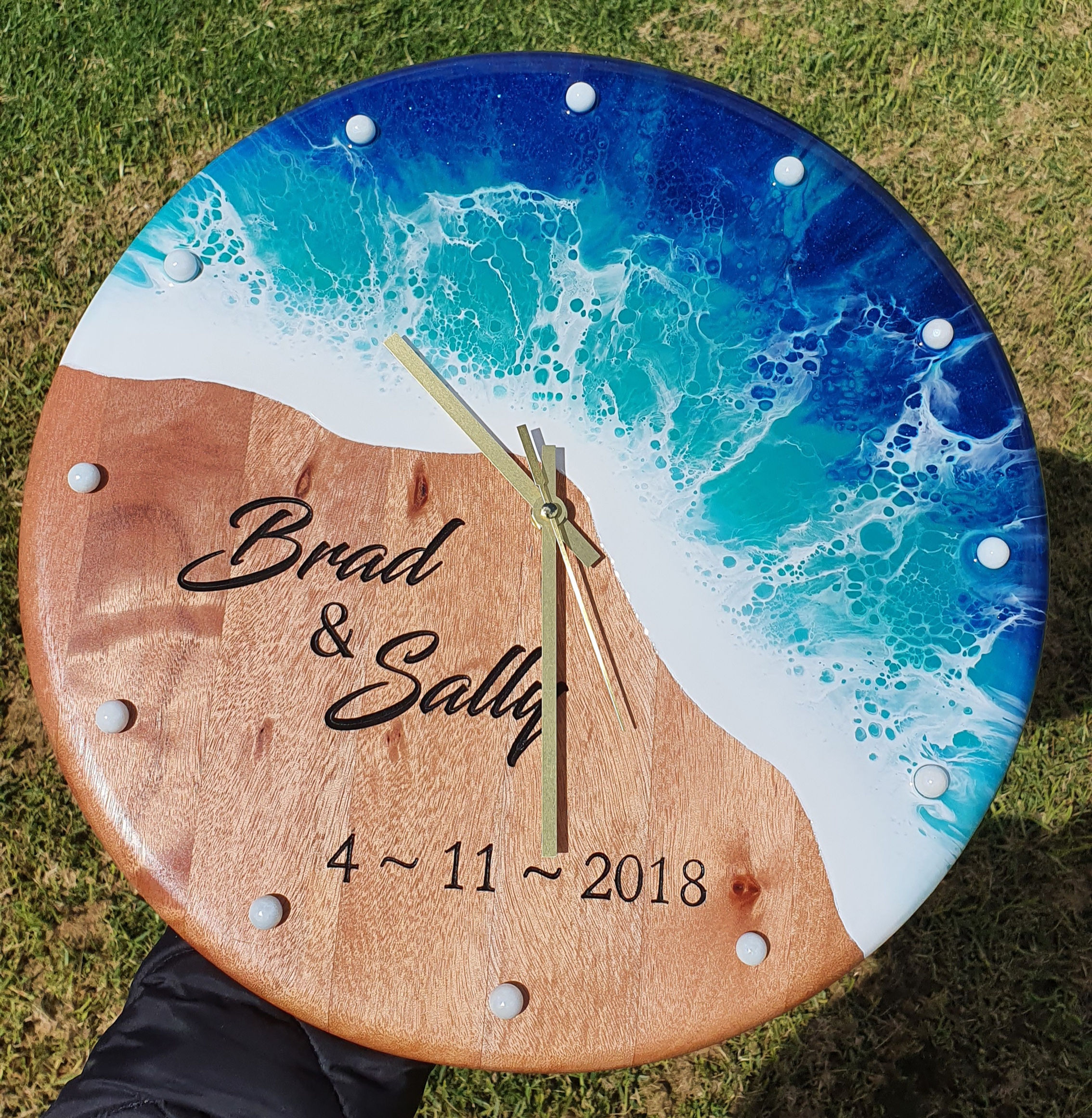 Personalised timber and Resin ocean Clock