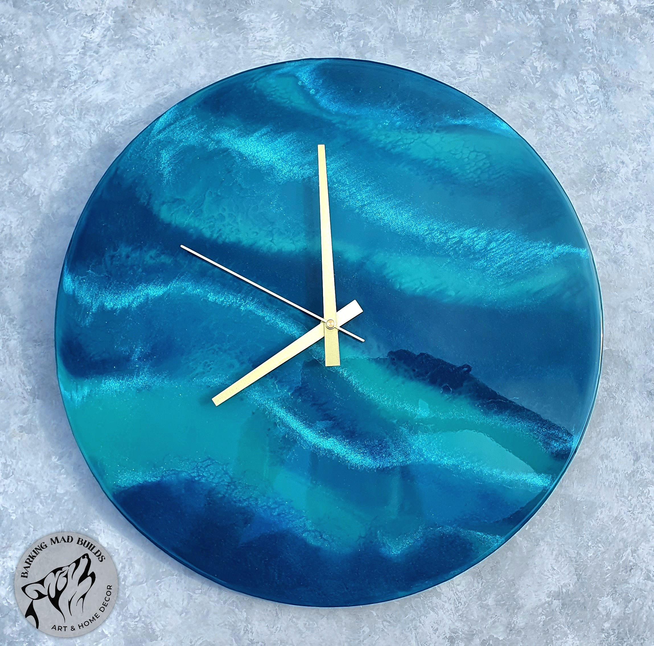 Stunning Teal and blue abstract clock - 38cm