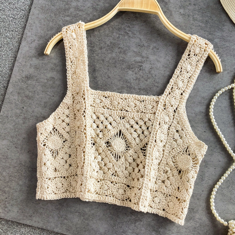 beige Handmade Vintage crochet design camisole