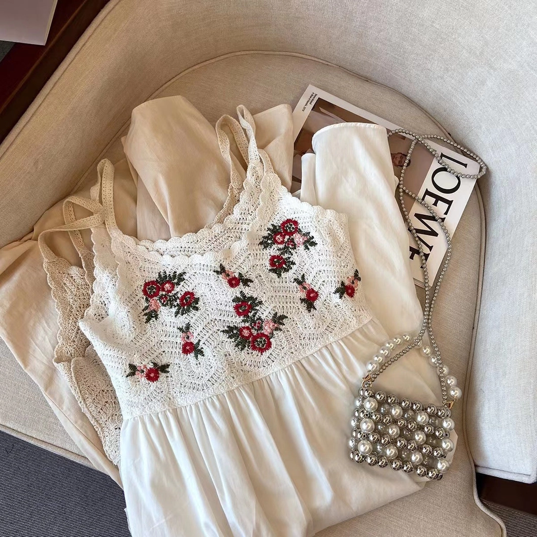 crochet lace spaghetti strap sundress red floral detailing